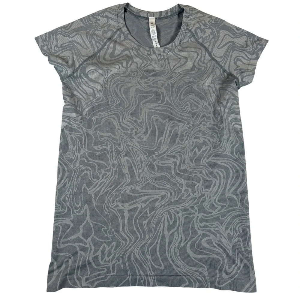 Lululemon Top Womens Marble Mix Rhino Gray Swiftly 2.0 Vent Shirt Gym Yoga Sz 10